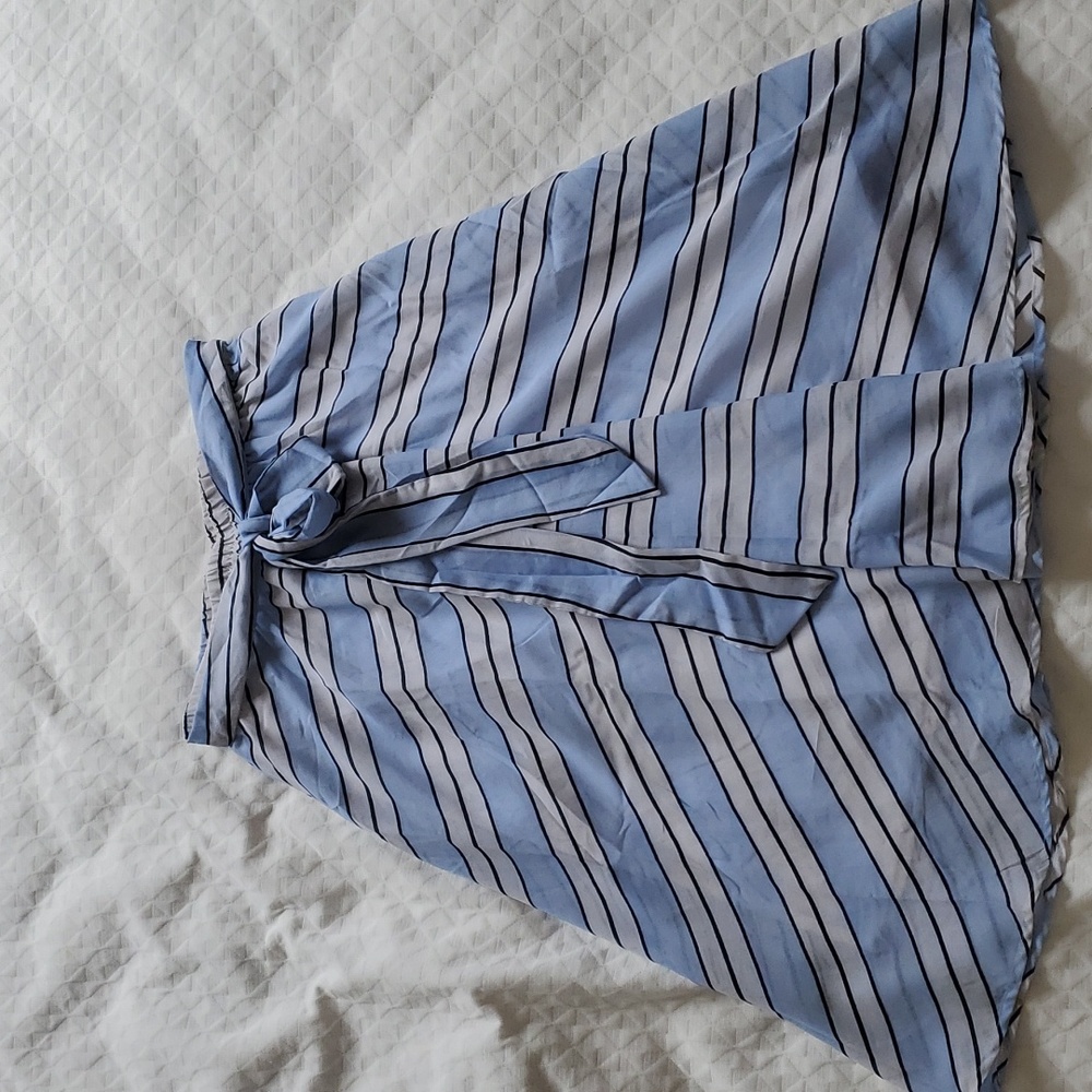 Blue, white striped a-line skirt